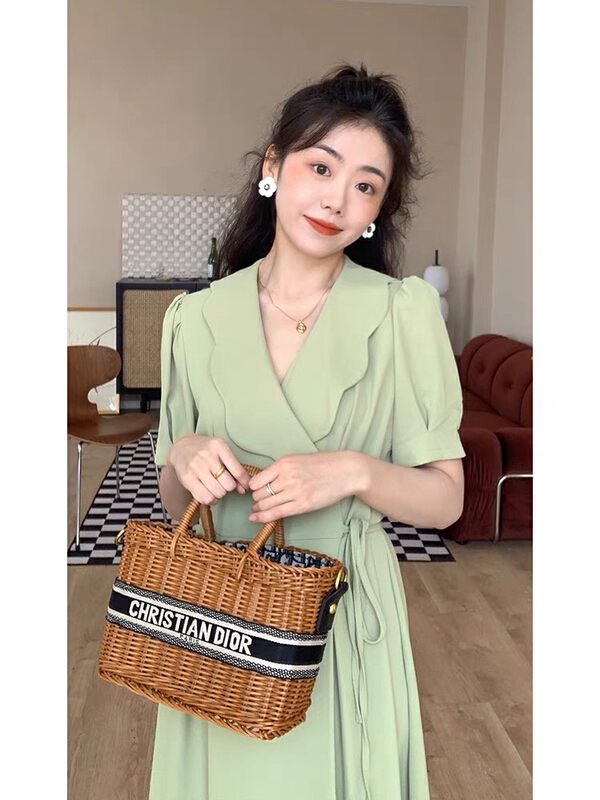 [Huaxi] Vintage lotus leaf collar lace up dress 9162\pcz