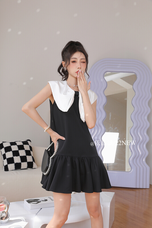 [yipinhan] aging baby collar contrast sleeveless dress 8998\pcz