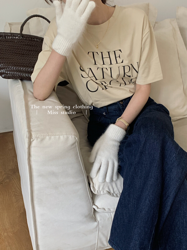 New year in early spring! [miss miss home] letter printed loose short sleeve T-shirt 8y029\zsy
