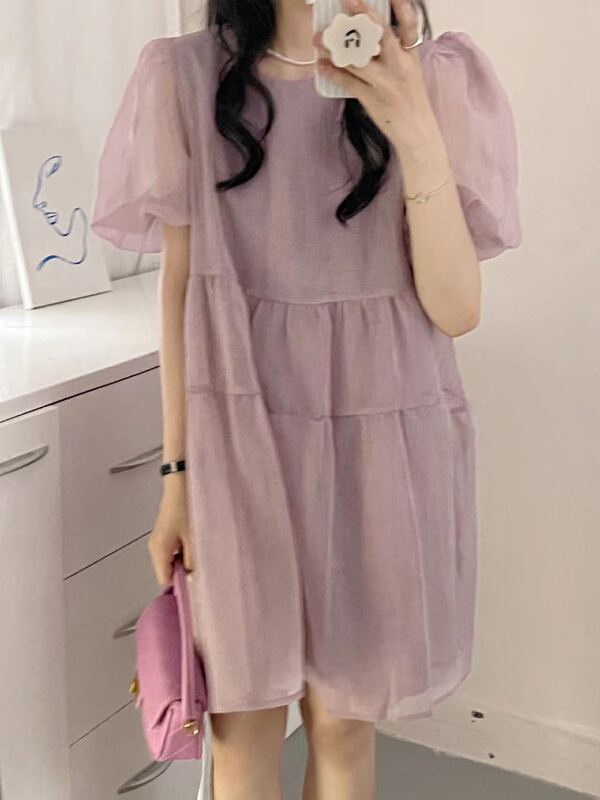 【 Susan 】 bubble sleeve round neck cute sweet dress 18992\lsw