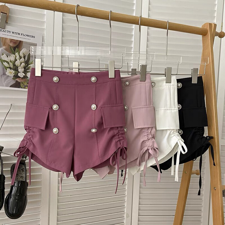 [Gangan] commuter style double breasted lace up high waist casual shorts 2211\cl