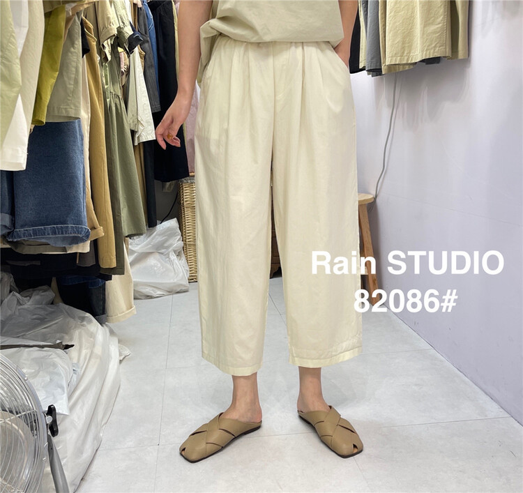 [rain] elastic waist clean comfortable casual pants 82086\l