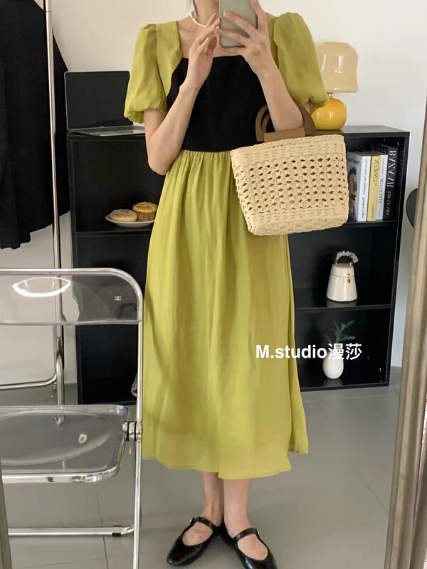 [MSTUDIO MANSA] French retro elastic stitched fake two piece dress 870\ll