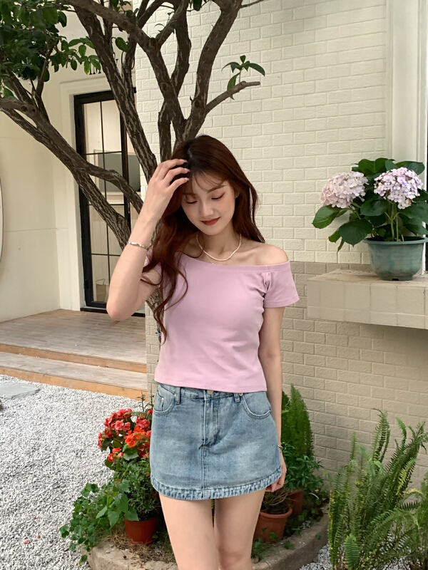 [as] off shoulder versatile fashion short sleeve T-shirt ys1-2211\hjy
