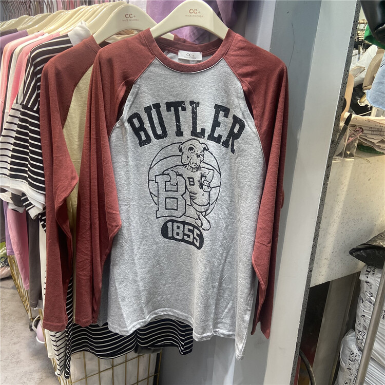[cc+] letter round neck color blocking long sleeve T-shirt 6539\l