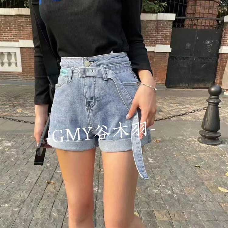 [Gu Muyu] Korean casual skinny denim shorts (with belt) gm9009-1\zsy