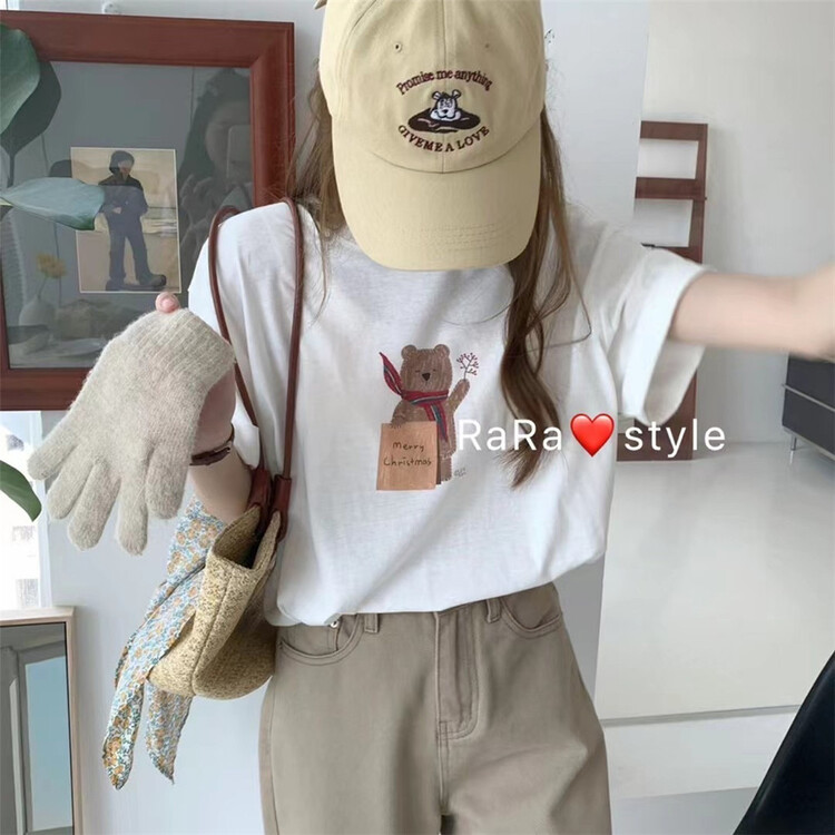 [rara] casual simple bear print short sleeve T-shirt 19070-3\lsl