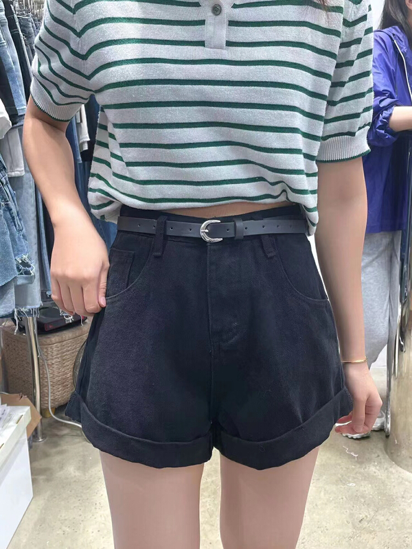 New year in early spring! [Dido] casual medium high waist cuffed denim shorts (without belt) ys1-6983\hjy