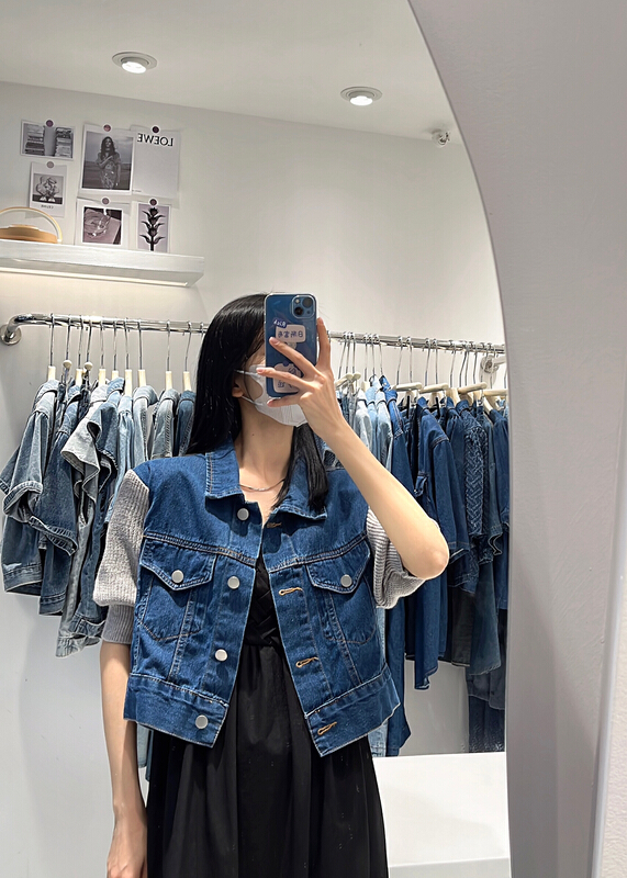 [Dandan] Korean stitched knitted sleeveless denim coat 621\lsw