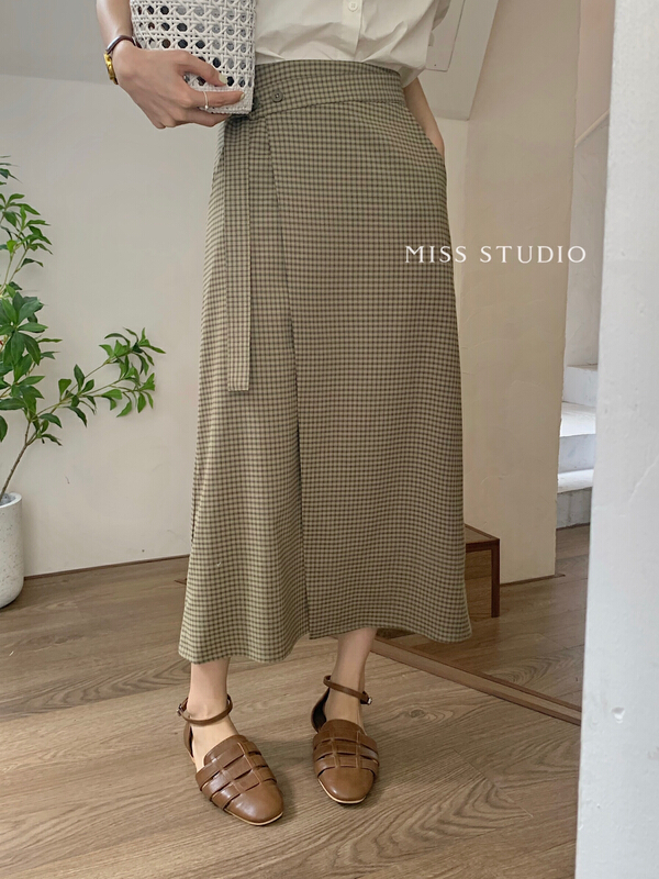 【 miss miss miss home 】 Korean side button check skirt f2210