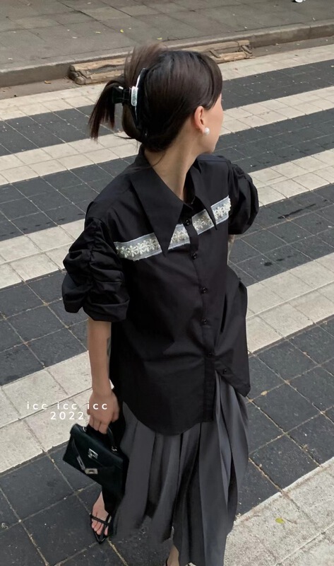 [ICC] French heavy industry nail bead bubble sleeve shirt 8286\pcz