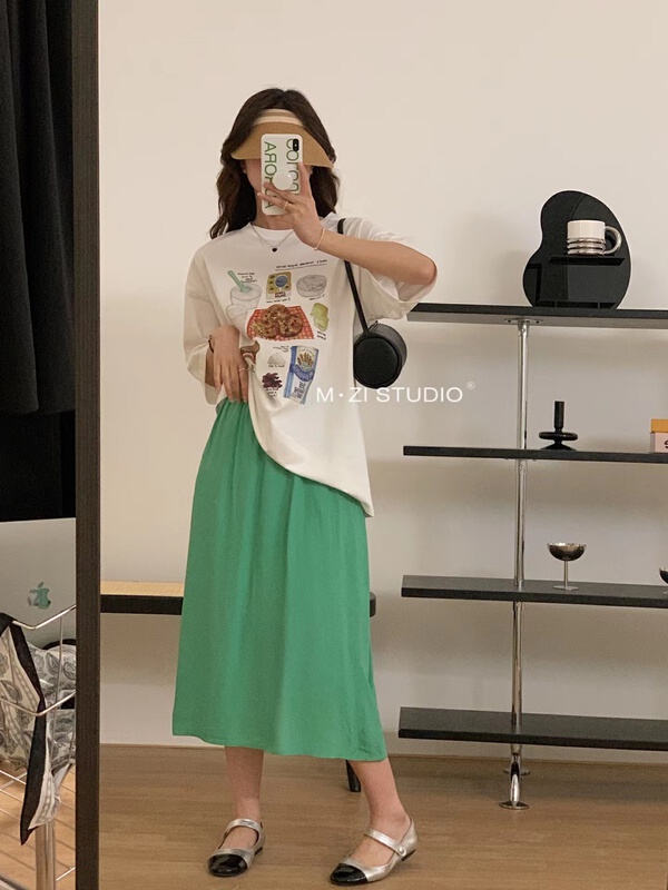 [m.zi studio] Korean simple casual printed short sleeve T-shirt 3553\hbx
