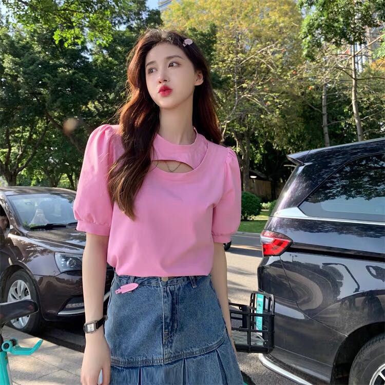 [Ziyi family] pure style and versatile hollow out short sleeve T-shirt ys3-007\wtt