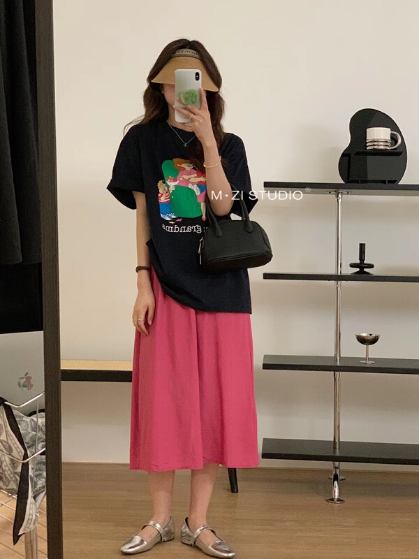 [m.zi studio] Korean casual round neck printed short sleeve T-shirt 3557\hbx