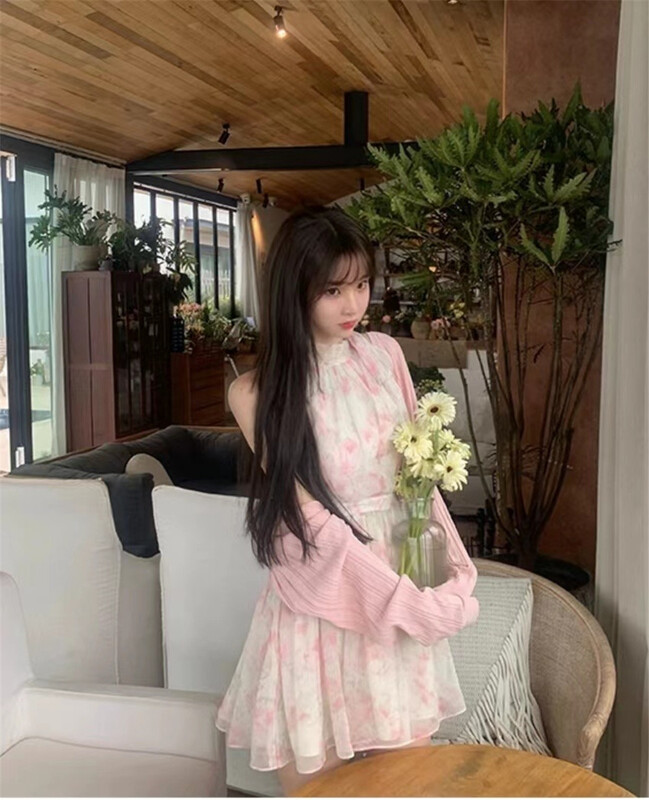 [clothing] sweet printed chiffon sleeveless dress 1043\pcz
