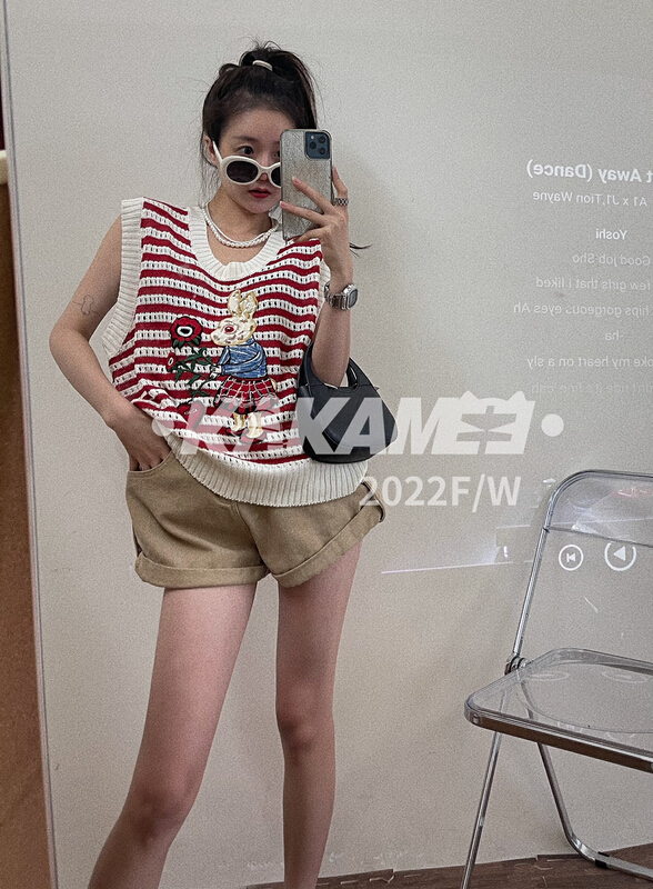 [kakamee] striped hollow out knitted sweater (hand embroidered sequins) 1720\cqw