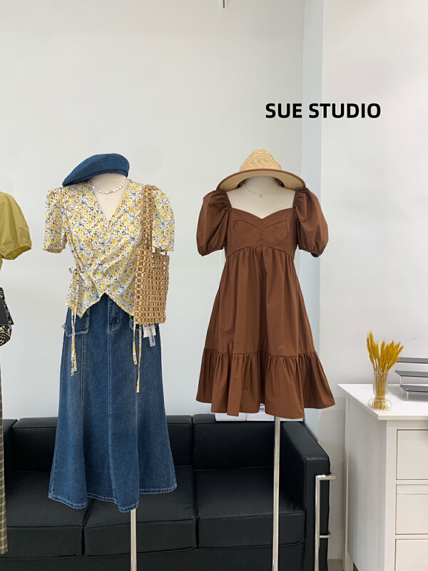 [Sue studio] bandage V-neck floral shirt 22293\zjy