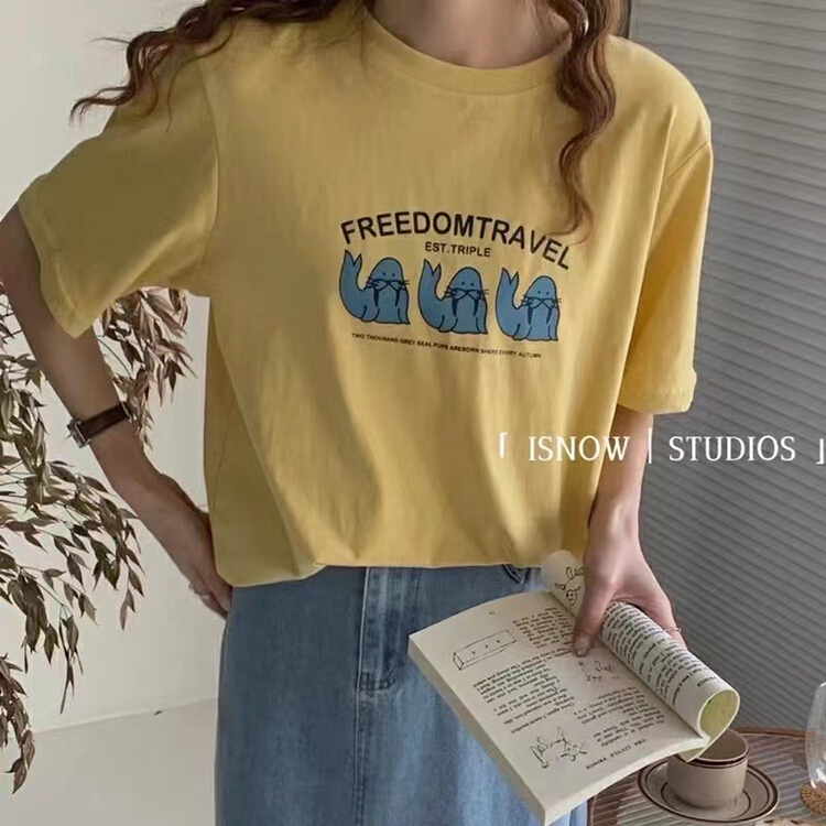 [HH &miss Lai] letter versatile short sleeve T-shirt 3389\l
