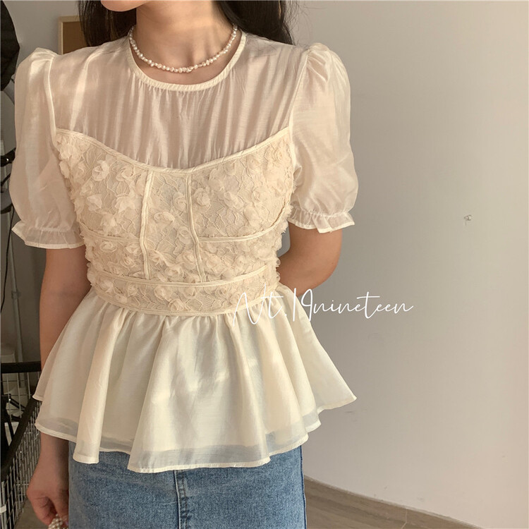 [19.nineteen] round neck sweet jacquard waist shirt 561\ll