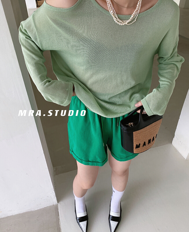 [MRA] simple and versatile drawstring wide leg casual shorts m1876\cqw