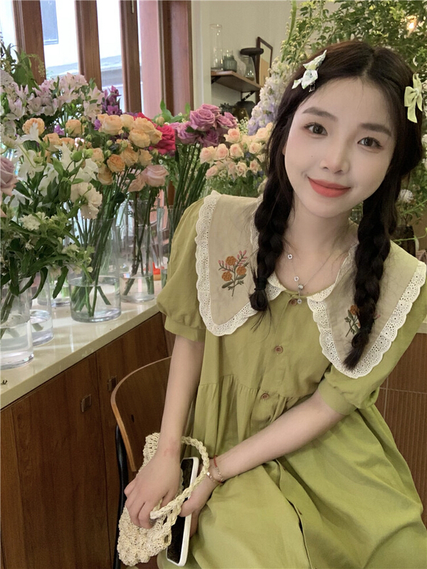 [dolly] French Embroidered Flower doll neck dress 4790\pcz