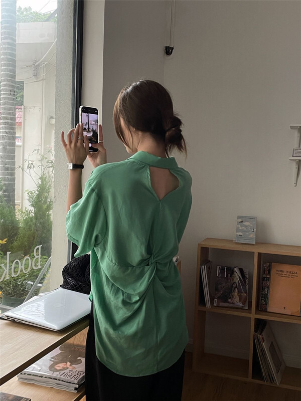 [clean space] Korean style thin open back shirt 32102\cls