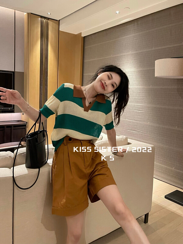 [kiss sister] sweet cool contrast striped T-shirt (only selling t-shirts) 22m8065\ozq
