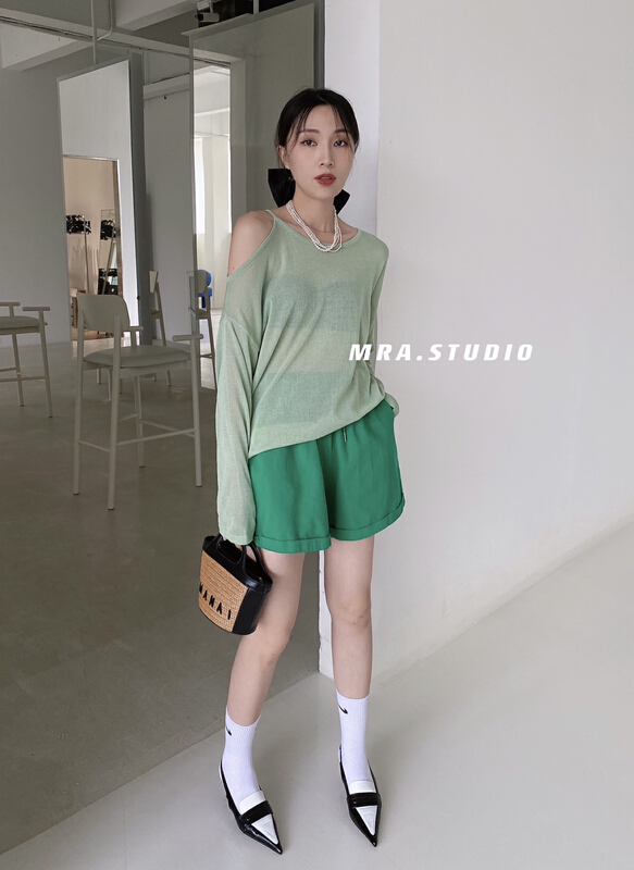[MRA] designer single shoulder color ice silk sunscreen shirt m1885