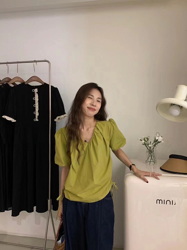 [larti] V-neck side drawcord shirt 88115\ll
