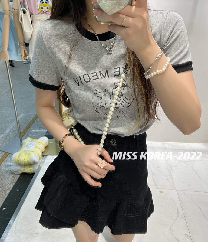 [Miss Korea] print slim short sleeve T-shirt 6843\hbx