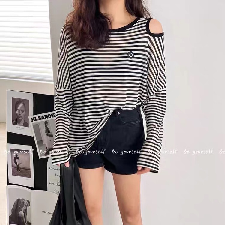 [Hello] off shoulder design versatile loose sun shirt 7778\wtt