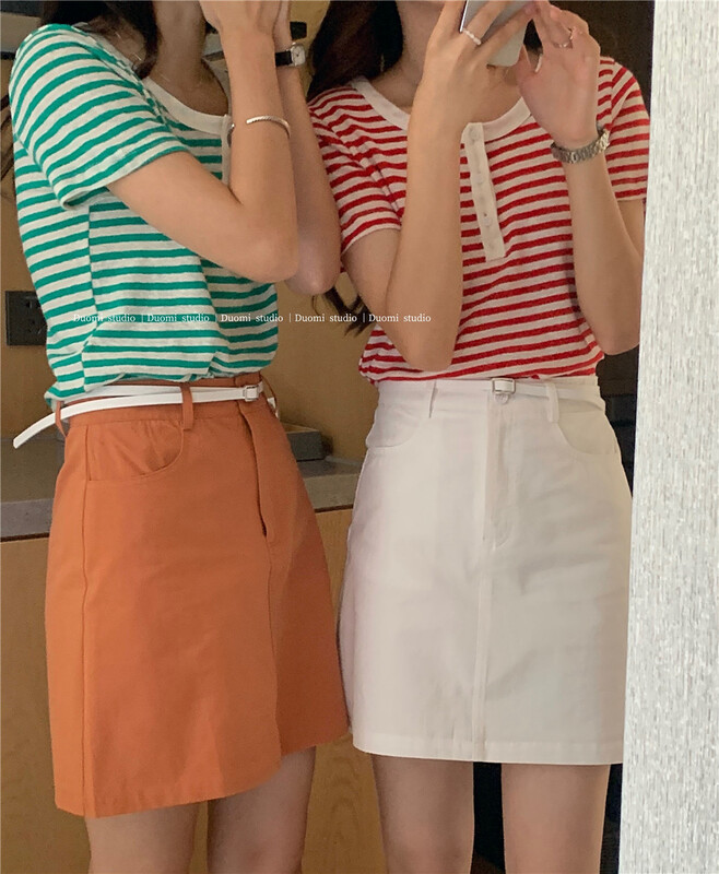 [at the end of July] round neck stripe fresh and simple T-shirt 2239\hbx
