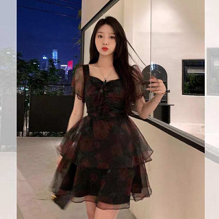 [Huaxi] waist closing Style Bubble Sleeve Dress 9179\pcz