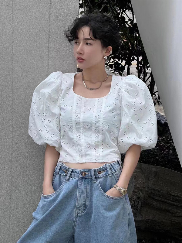 [x.xan] fashion bubble sleeve cut-out hot girls' T-shirt 7239\pcz
