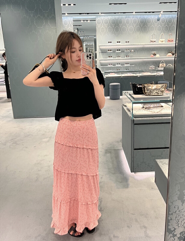 [savage] Korean version foreign style high waist patchwork wood ear side skirt e8633\wpl