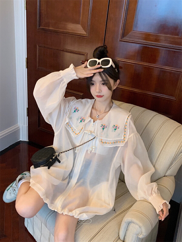[YT] Flower Embroidered double Lapel sunscreen shirt wt81121\pcz
