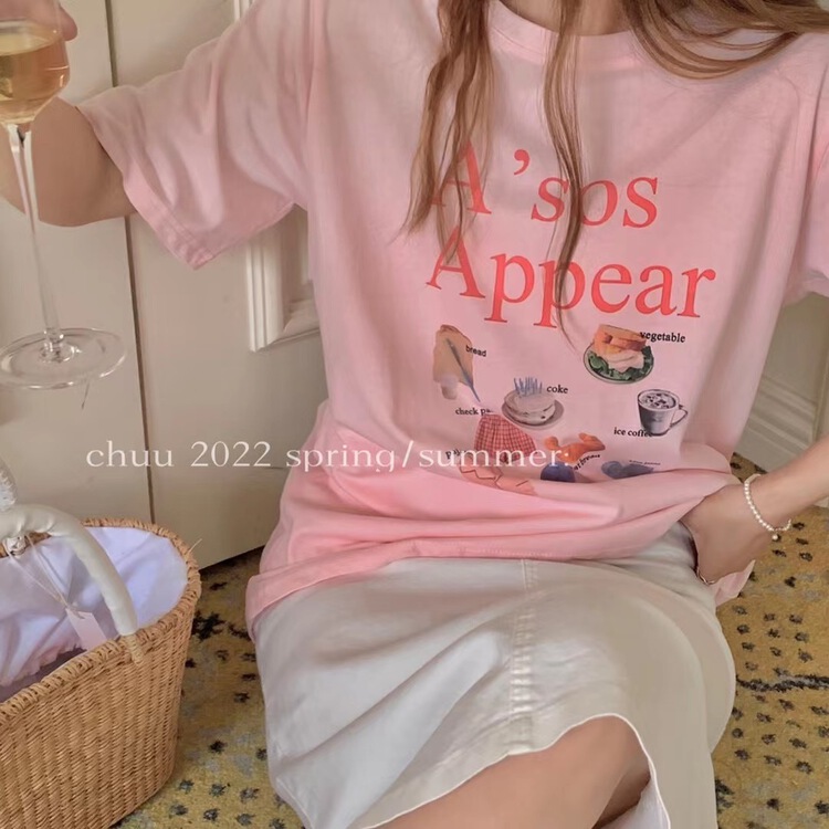 [chuu] Korean casual letter printed short sleeve T-shirt 61205\hbx