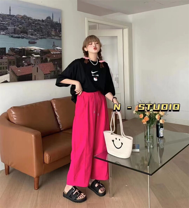 【N】 Quick drying elastic waist simple loose tie casual pants 0970\wtt