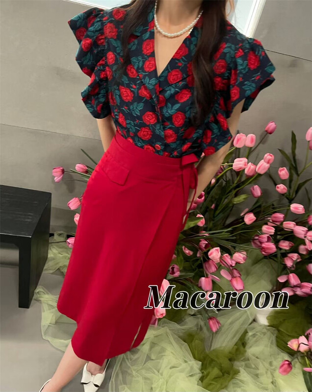 [macaroon] Vintage suit collar rose temperament shirt 7769\pcz