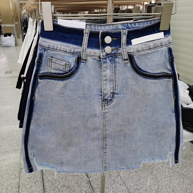 [J-star] high waist and thin contrast edge denim skirt 6732\cl