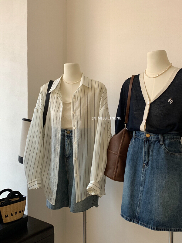 【 Imiss 】 Korean casual Tencel stripe sunscreen shirt cx3365\lsw