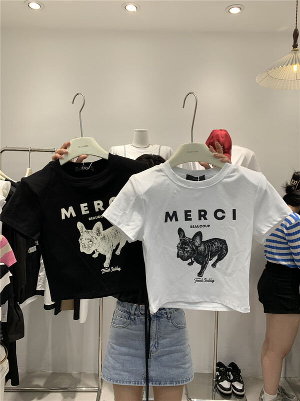 [13c.studio] dog letter graphic slim fit short sleeve T-shirt 8581\pcz