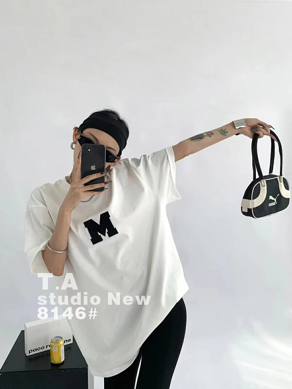 [ta+] simple letters loose medium long short sleeve T-shirt 8146\y