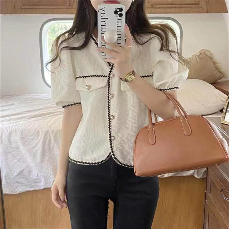 [Xiangli] xiaoxiangfeng V-neck short sleeve shirt (excluding skirt) 9128\pcz