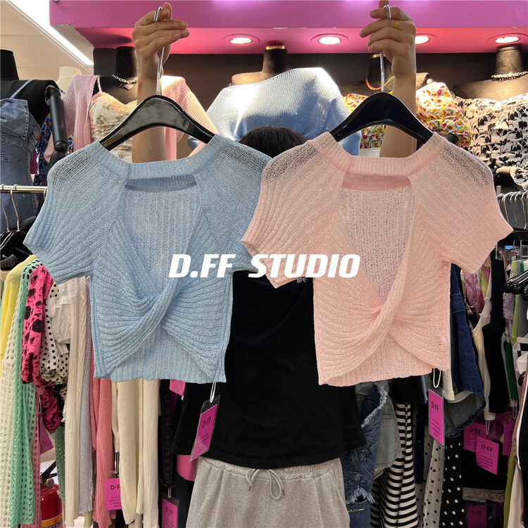 【D.FFSTUDIO】露背套頭短袖純色小衫  YS1-1128#  WTT