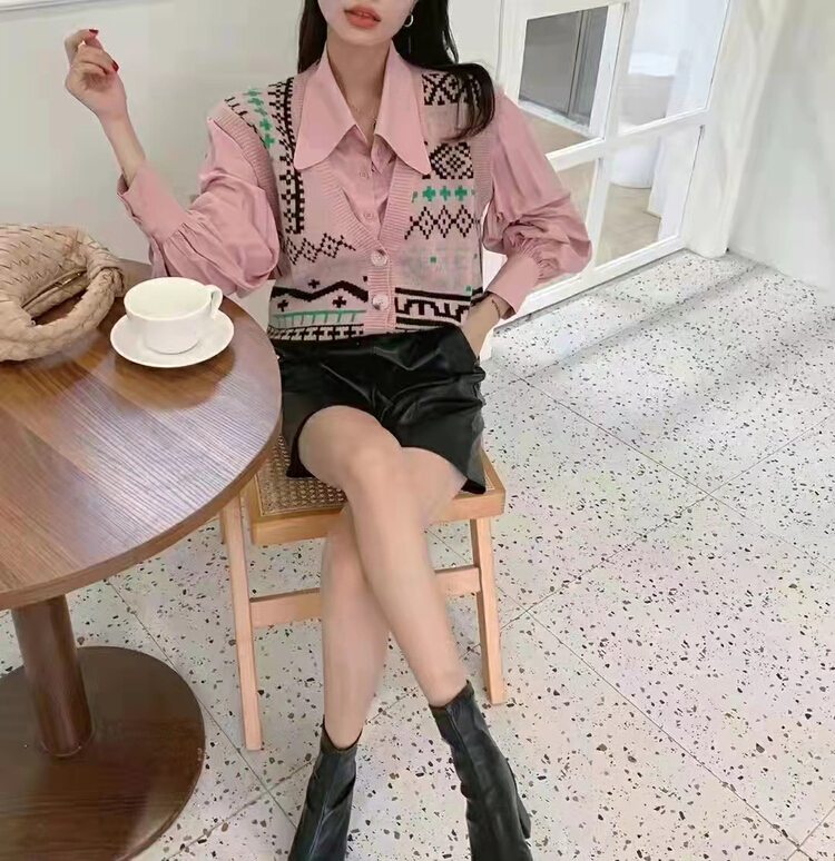 New year in early spring! [GL] new net red temperament shirt ten hundred match vest suit 8651\xyy