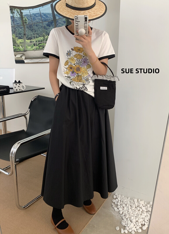 [Sue studio] high waist, slim and large swing skirt 22285\zjy