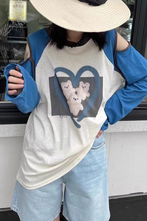 [seven 7] Pullover print off shoulder long sleeve T-shirt 8245\wtt