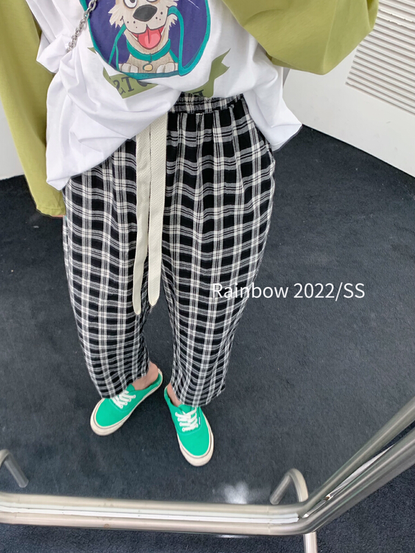 [rainbow] elastic waist Plaid comfortable casual pants (pants only) ys1-5275\wtt