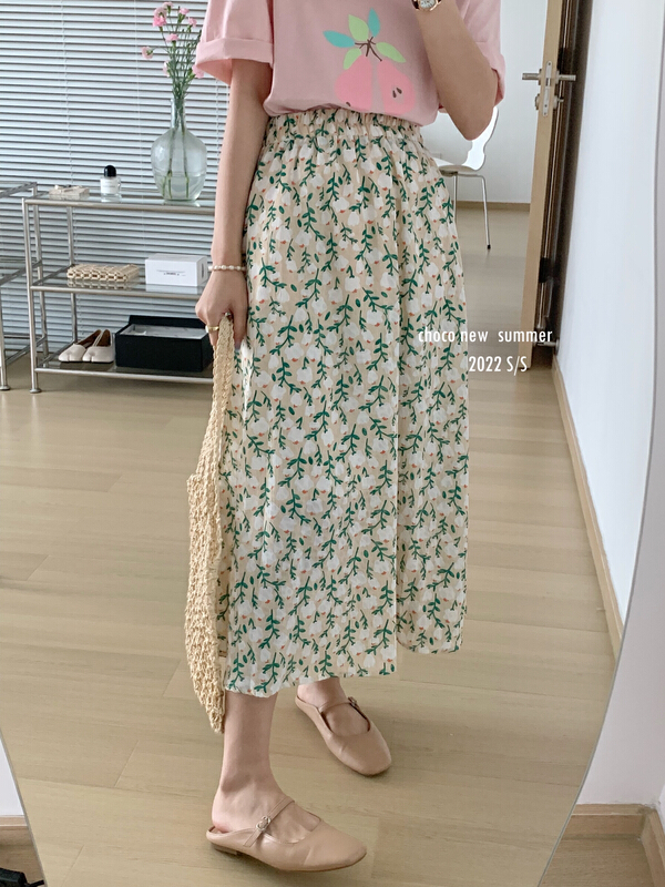 [choco] small fresh and versatile floral skirt 8326\hbx